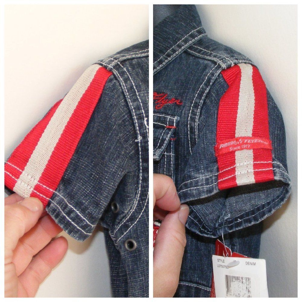 new! RADIO FLYER Denim Jumpsuit/Short-alls 6-9mo, short sleeves - Picture 7 of 15